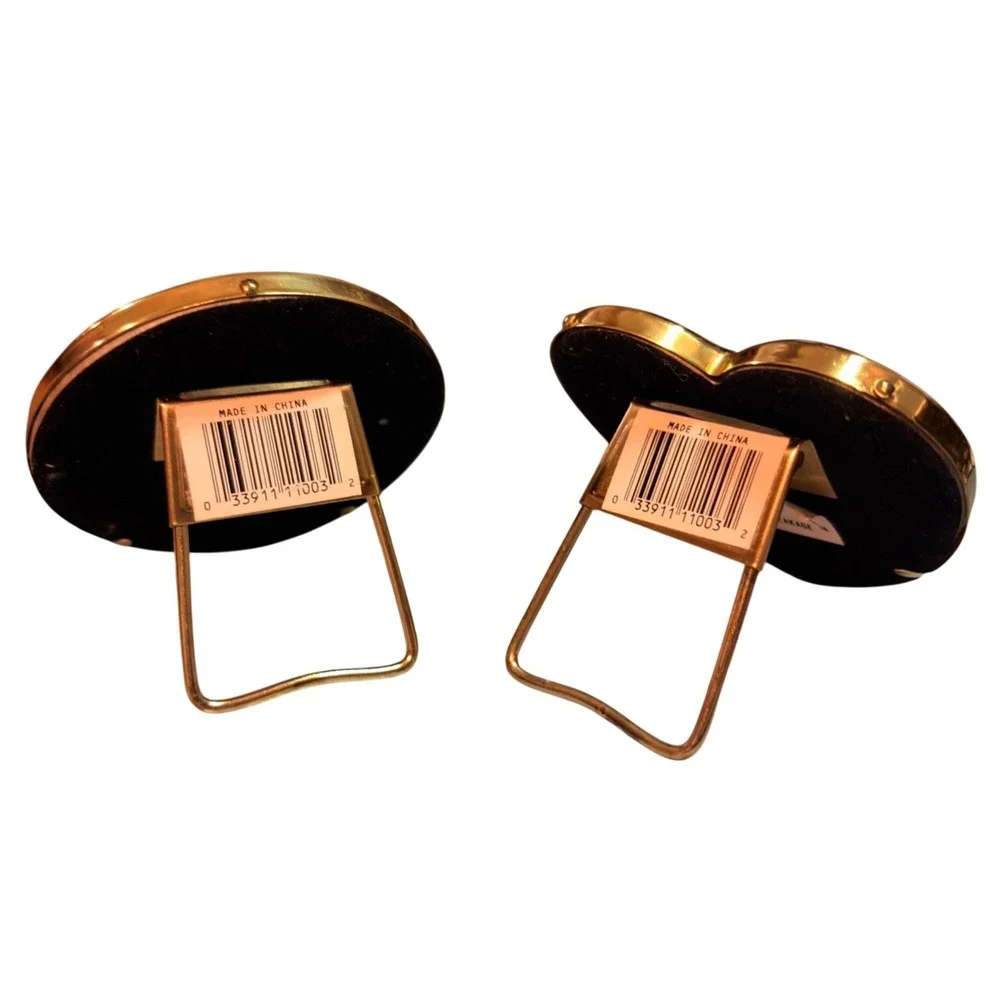 Solid Brass Mini Photo Frames Round Heart-Shaped Polished Lacquer Coated Regency